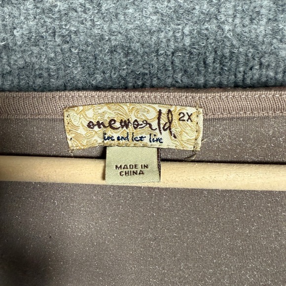 One World Plus Size 2X Studded Embroidered Tunic Top Brown Whimsigoth Dark Fairy - Picture 8 of 10